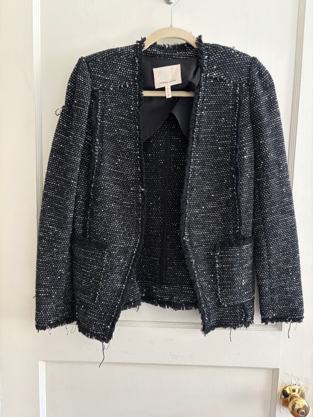 Rebecca Taylor Black & White Tweed Open-Front Jacket